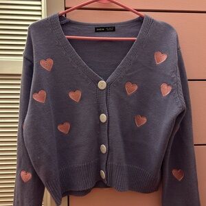 SHEIN Lavender Cardigan with Pink Heart Details